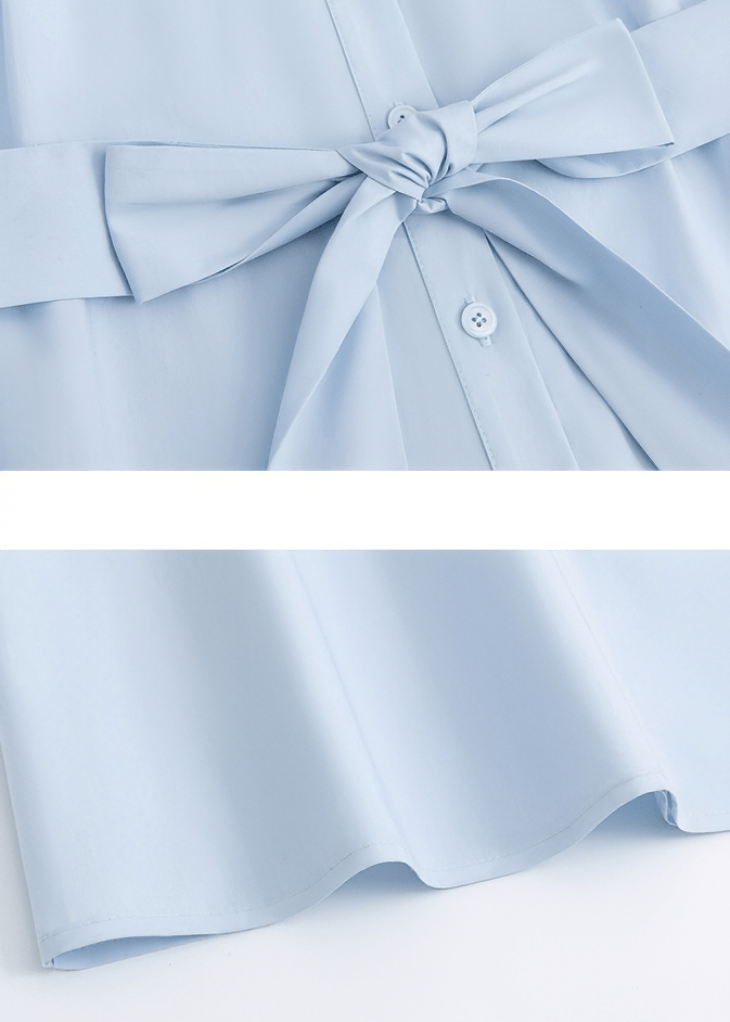 PLEATED NECKLINE BELTED SHIRT DRESS - Vera Lumina