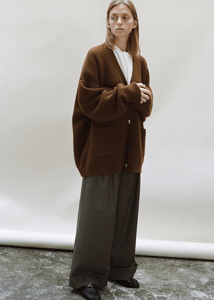 PLEATED WIDE LEG CUFFED TROUSERS - Vera Lumina