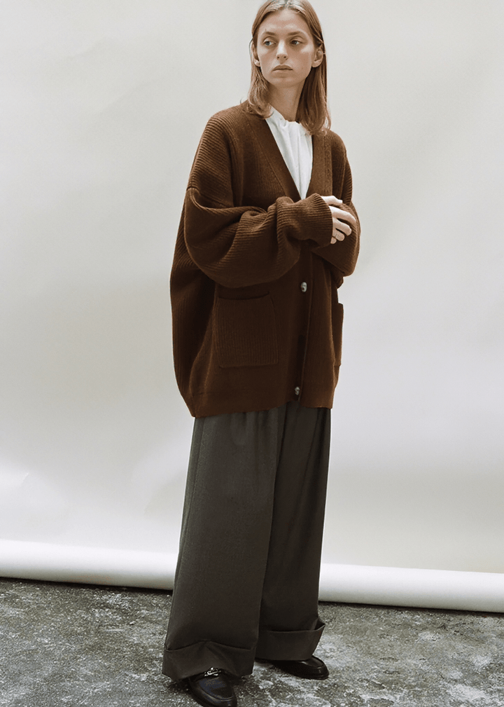 PLEATED WIDE LEG CUFFED TROUSERS - Vera Lumina