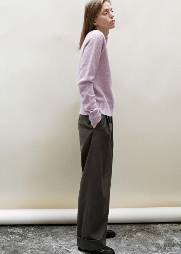 PLEATED WIDE LEG CUFFED TROUSERS - Vera Lumina