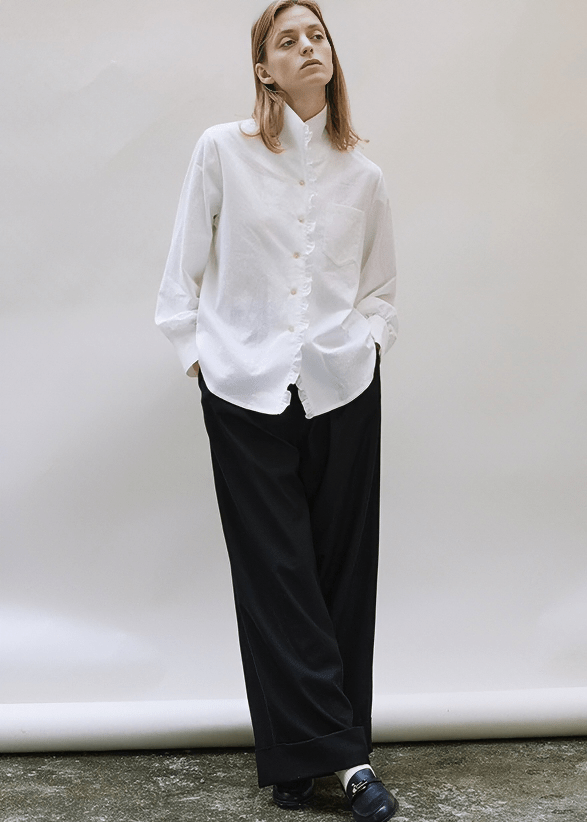 PLEATED WIDE LEG CUFFED TROUSERS - Vera Lumina
