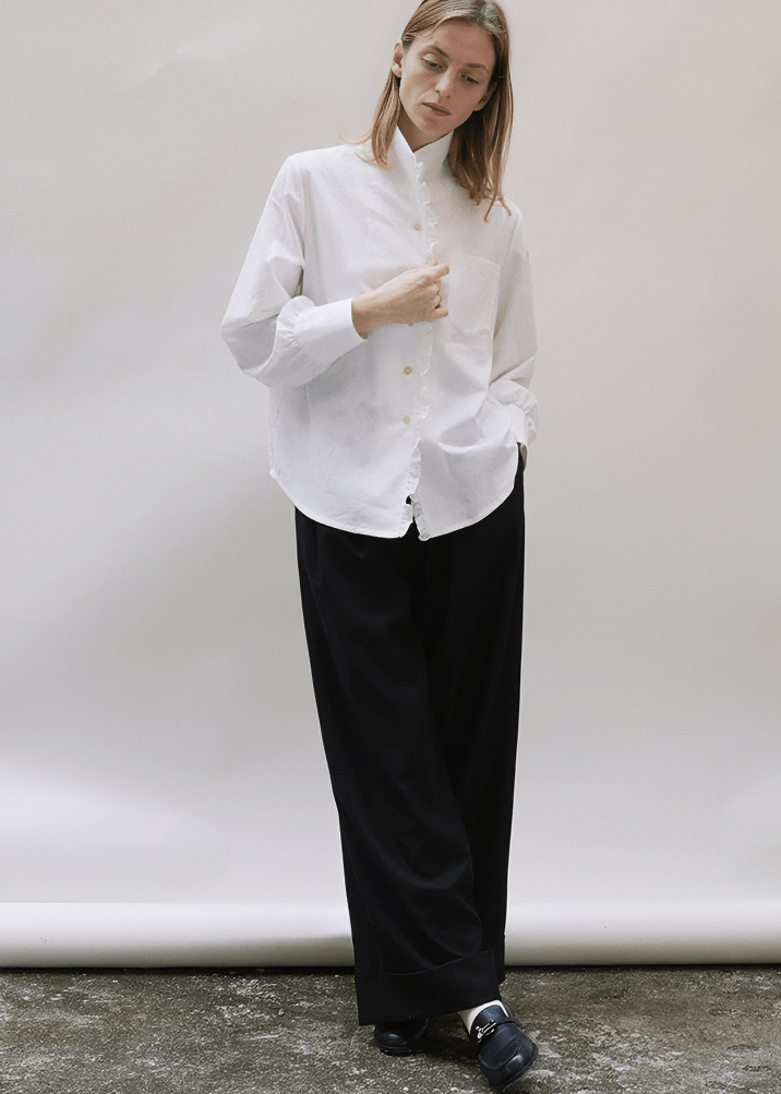 PLEATED WIDE LEG CUFFED TROUSERS - Vera Lumina