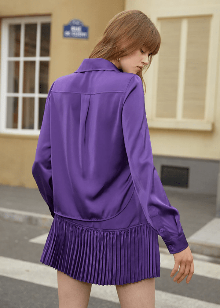 Polo collar satin long sleeve dress - Vera Lumina