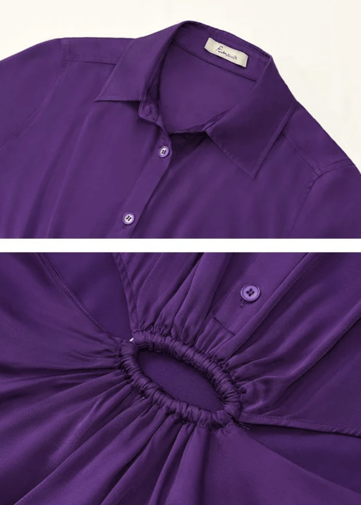 Polo collar satin long sleeve dress - Vera Lumina