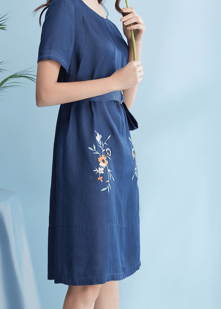 PRAIRIE BLOOM EMBROIDERED BELTED DRESS - Vera Lumina