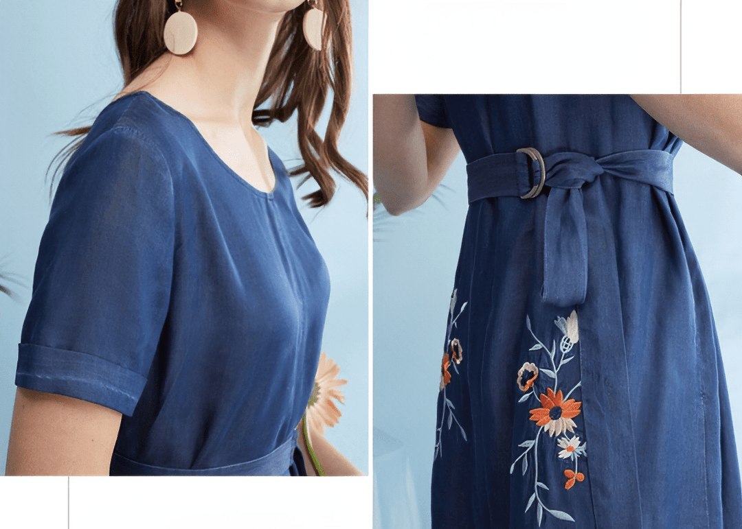 PRAIRIE BLOOM EMBROIDERED BELTED DRESS - Vera Lumina