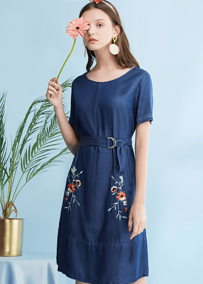 PRAIRIE BLOOM EMBROIDERED BELTED DRESS - Vera Lumina