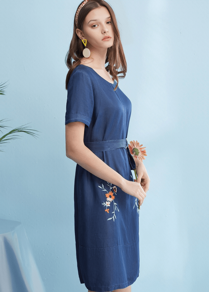 PRAIRIE BLOOM EMBROIDERED BELTED DRESS - Vera Lumina