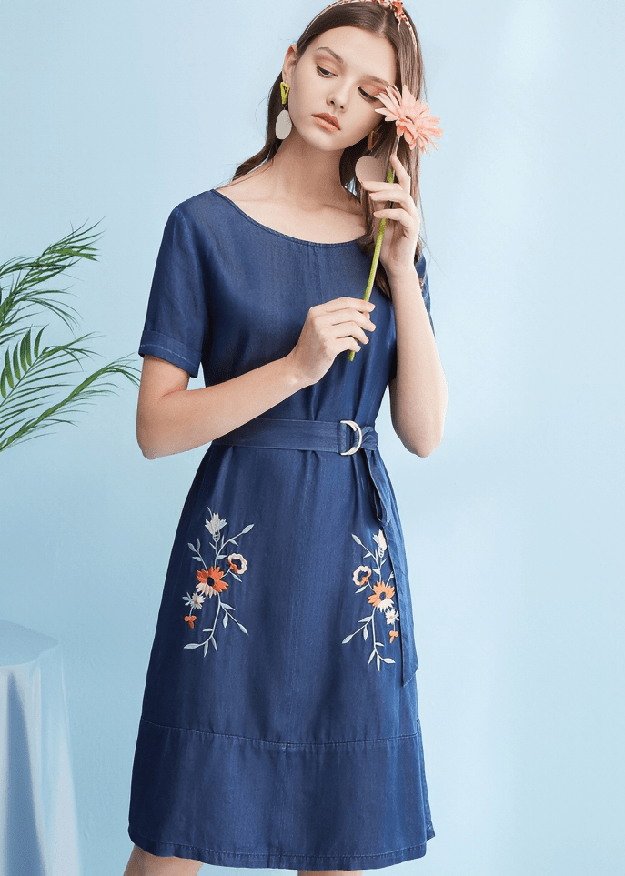 PRAIRIE BLOOM EMBROIDERED BELTED DRESS - Vera Lumina