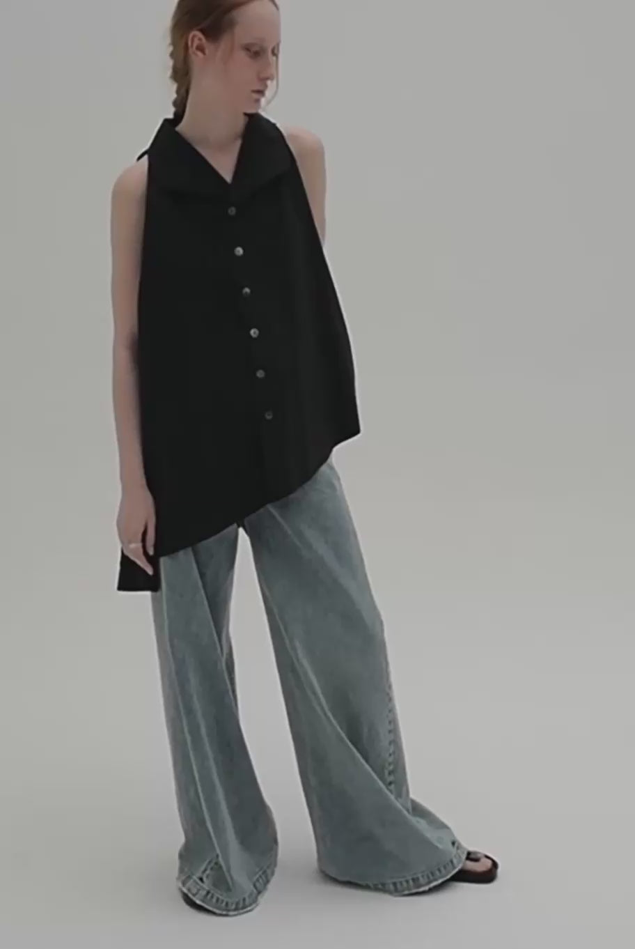 Seiten Nahtstich Detail weitbeinige Jeans