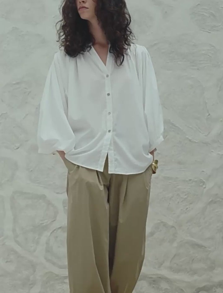 BILLOWY SLEEVE BUTTON DOWN BLOUSE