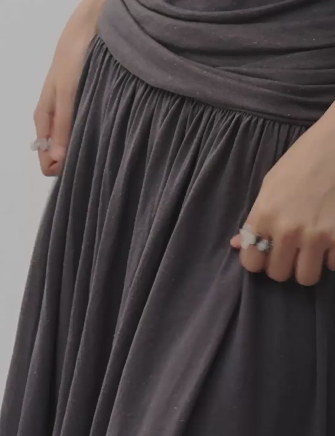 DRAPED ASYMMETRIC RUFFLE MIDI DRESS
