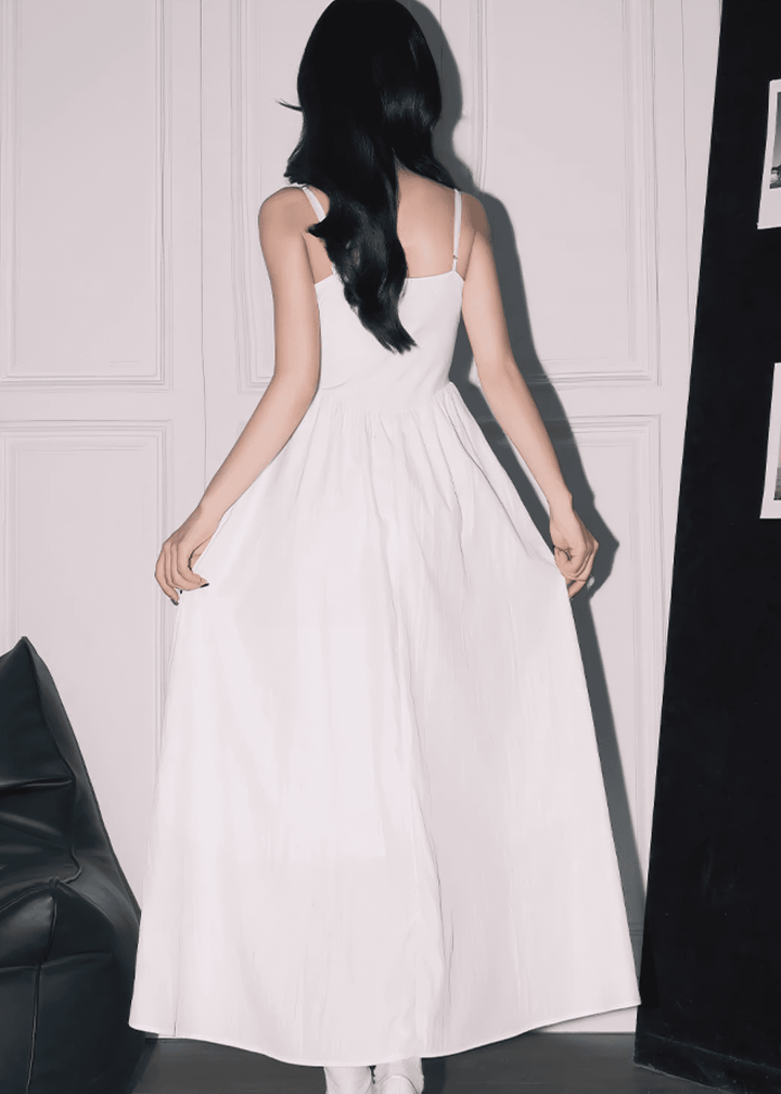 スクエアネックギャザーフレアマキシワンピース - Vera Lumina