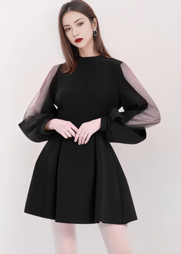 シアーパフスリーブタックフレアドレス - Vera Lumina