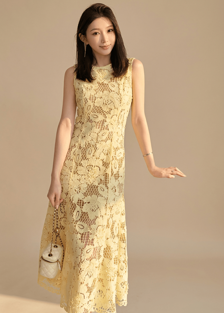 シアーフラワーレースマーメイドドレス - Vera Lumina