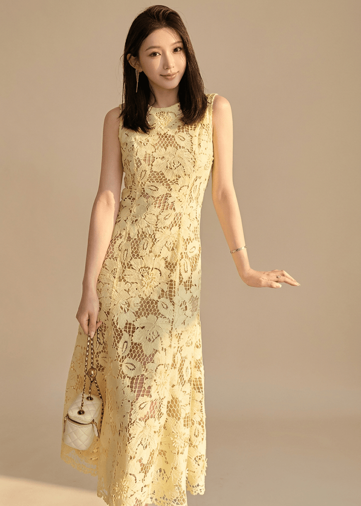 シアーフラワーレースマーメイドドレス - Vera Lumina