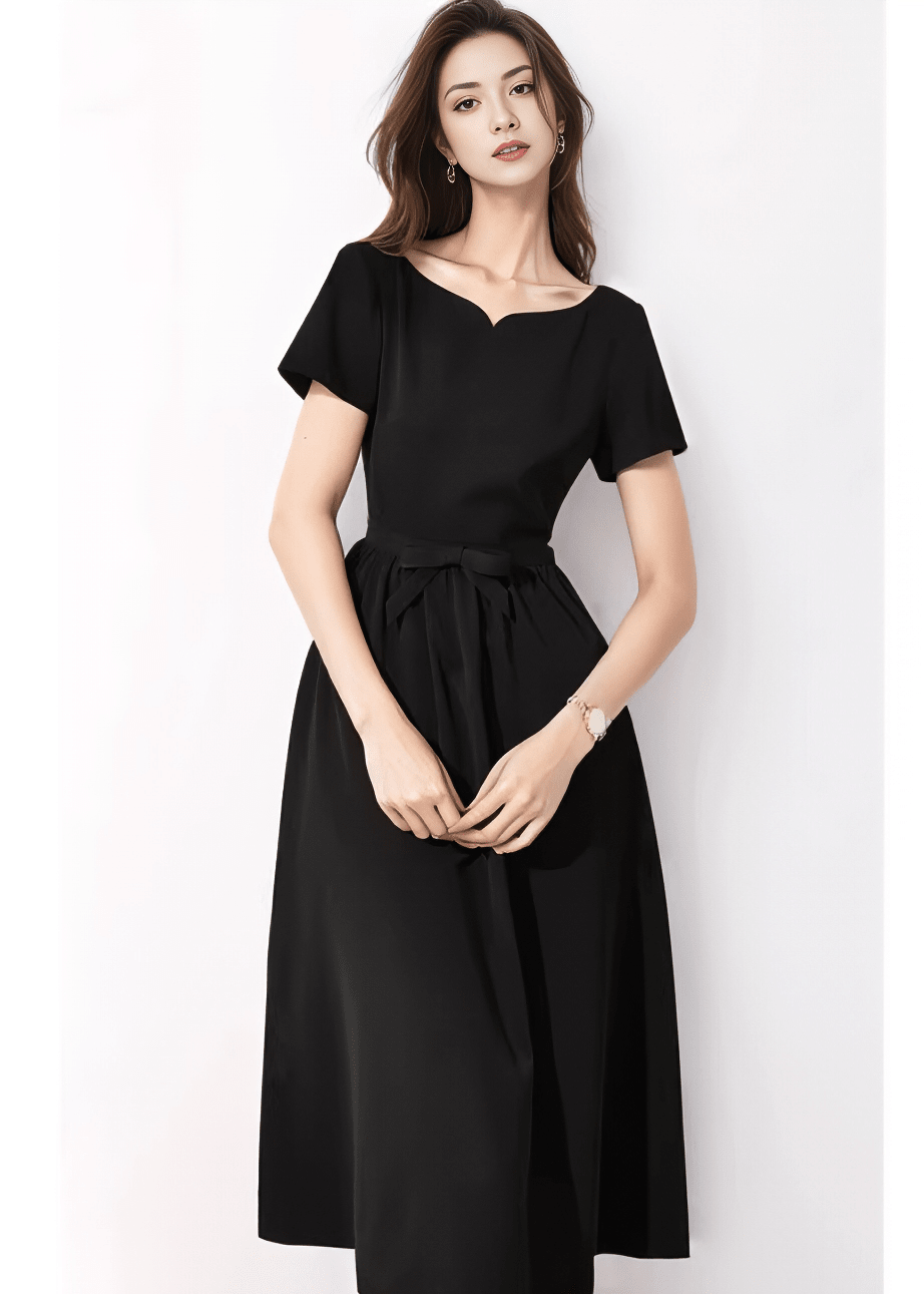 ウエストリボンノッチネックフレアドレス - Vera Lumina