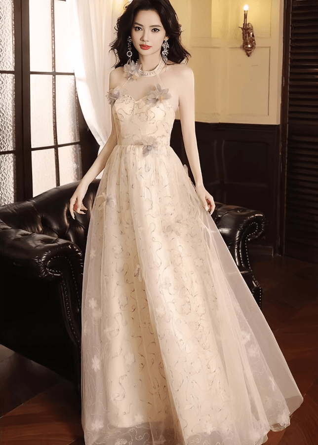 チュールフラワーホルターネックドレス - Vera Lumina