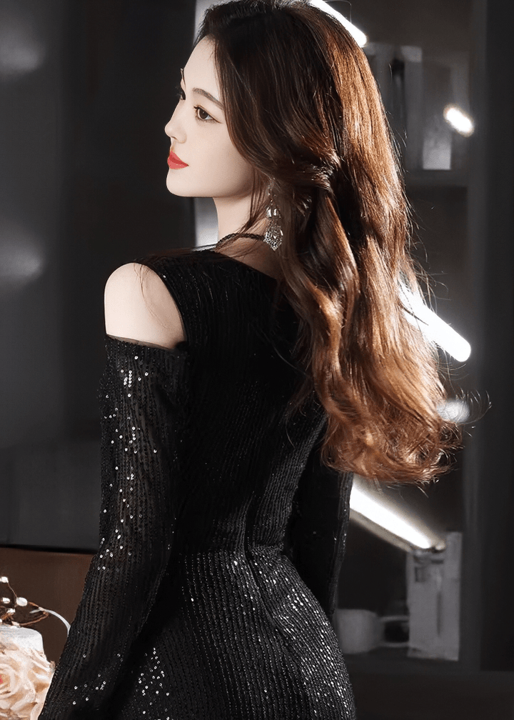 ビジューグリッターコールドショルダードレス - Vera Lumina