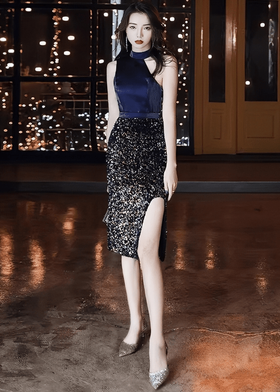 ビジューグリッターホルターネックマーメイドドレス - Vera Lumina