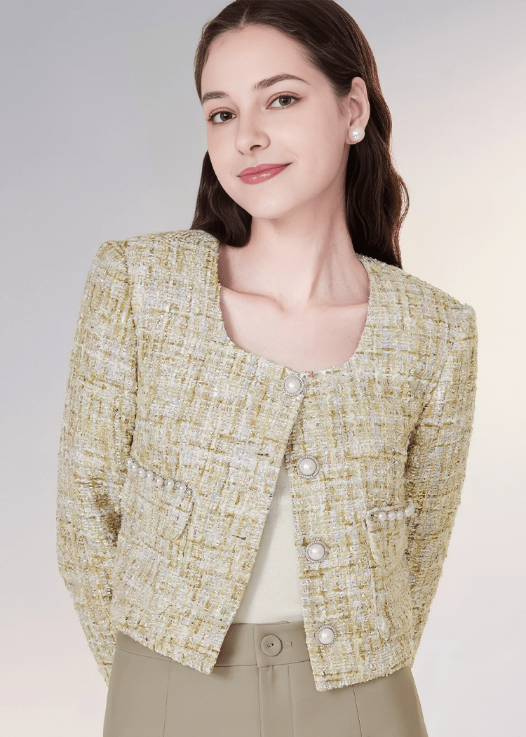 パールボタンツイードノーカラージャケット - Vera Lumina