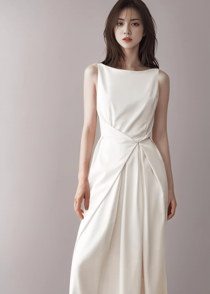 ボートネックウエストドレープアイラインドレス - Vera Lumina