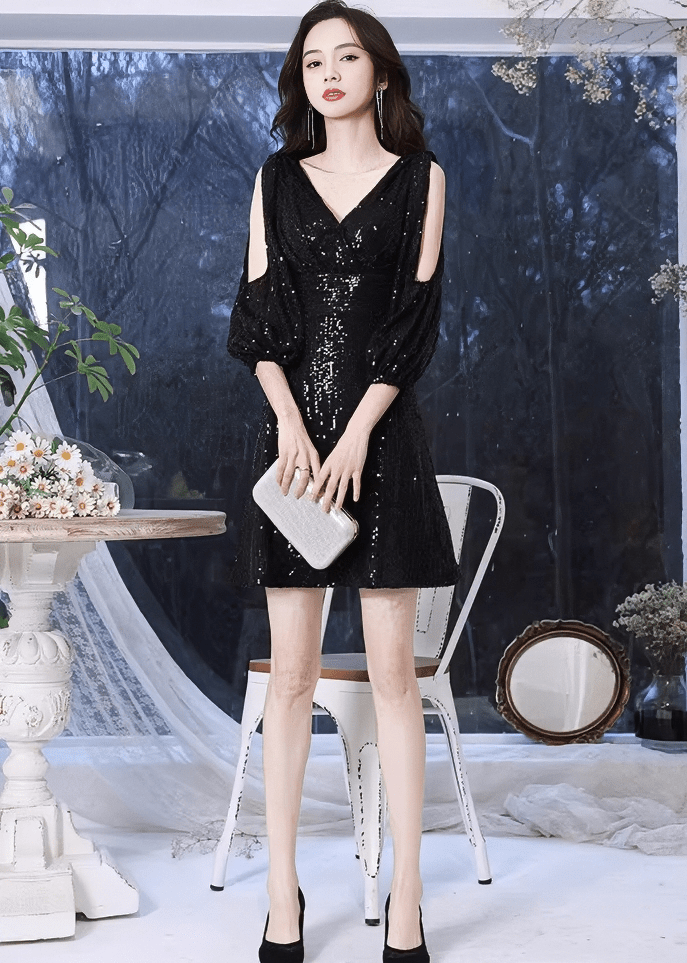 ビジューカシュクールスリットスリーブドレス - Vera Lumina