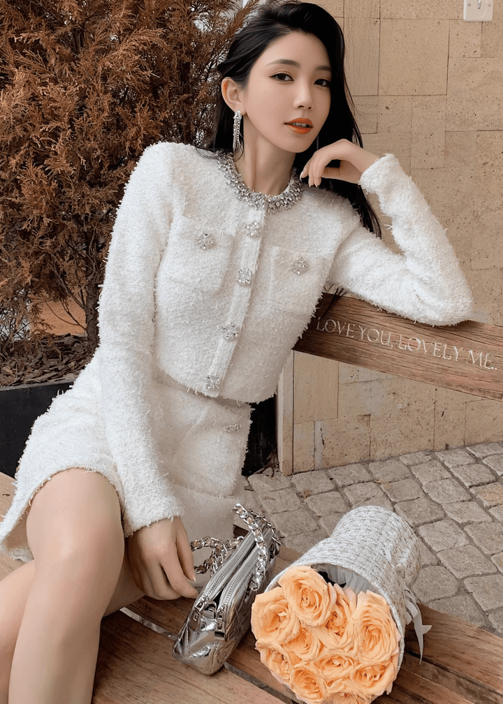 ビジューネックツイードジャケット＆ミニスカート - Vera Lumina