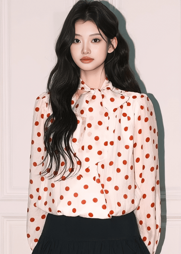 クラシカルリボンドットボウタイブラウス - Vera Lumina