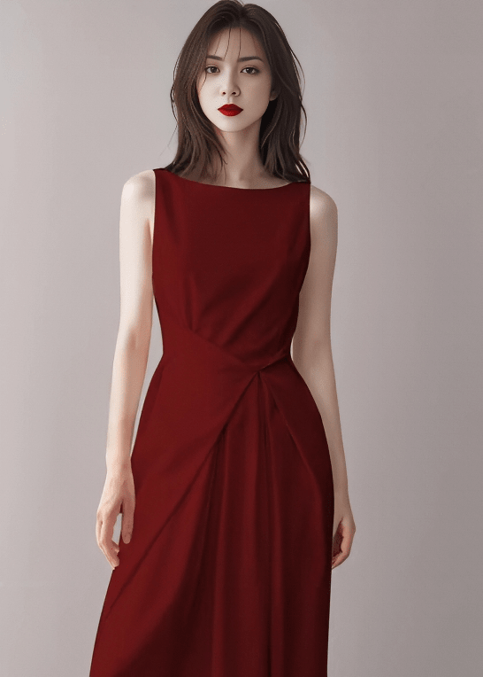 ボートネックウエストドレープアイラインドレス - Vera Lumina