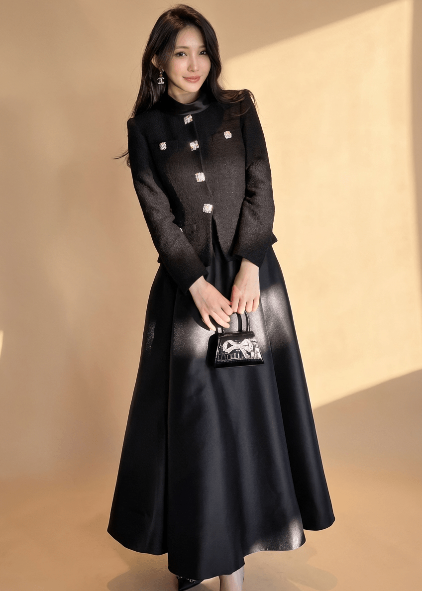 ビジューボタンベルトレースマーメイドドレス - Vera Lumina