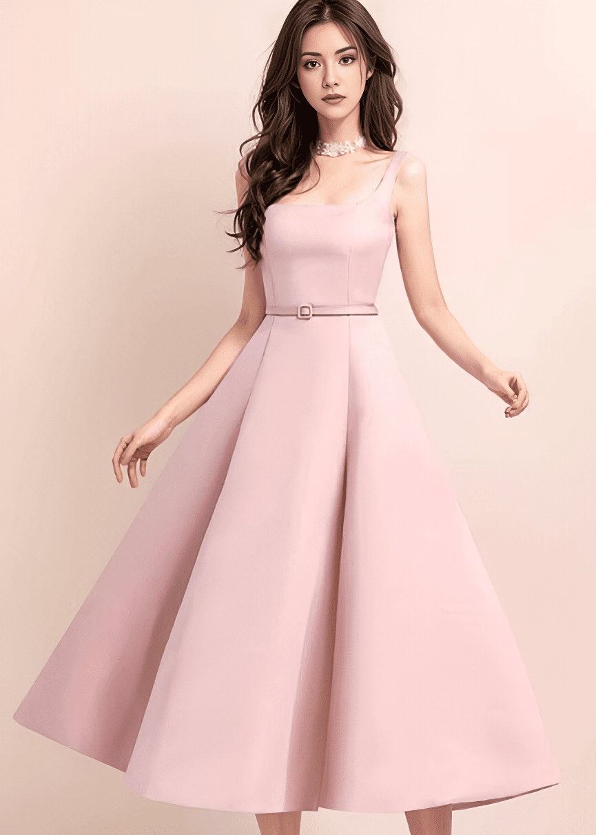 スクエアネックナローベルトフレアドレス - Vera Lumina