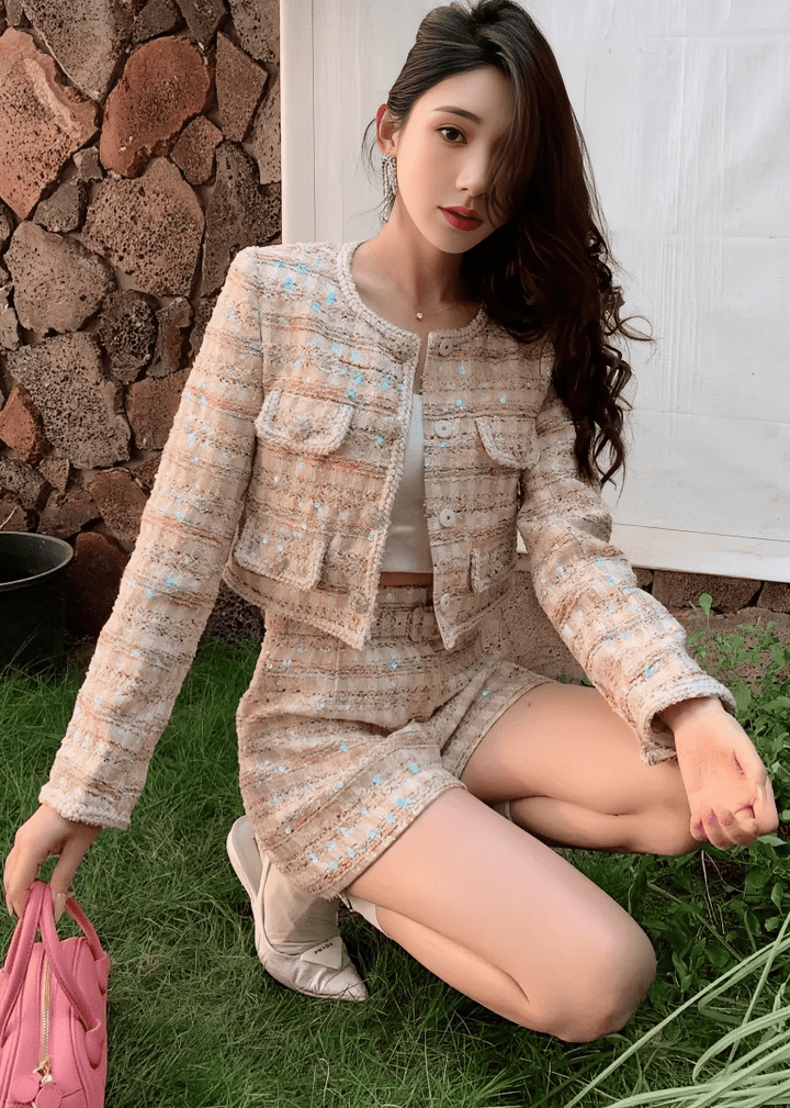 ラメツイードノーカラージャケット＆ショートパンツ - Vera Lumina