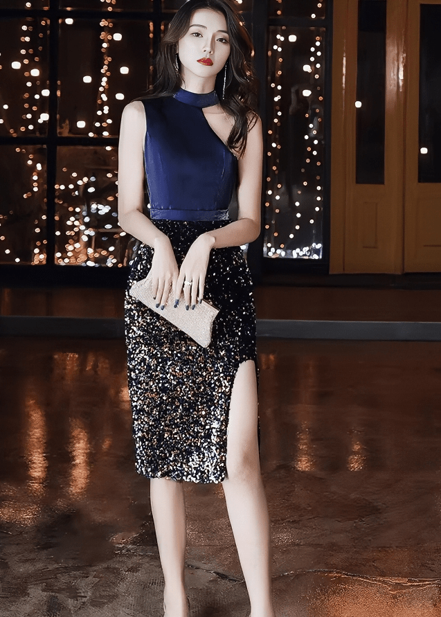 ビジューグリッターホルターネックマーメイドドレス - Vera Lumina