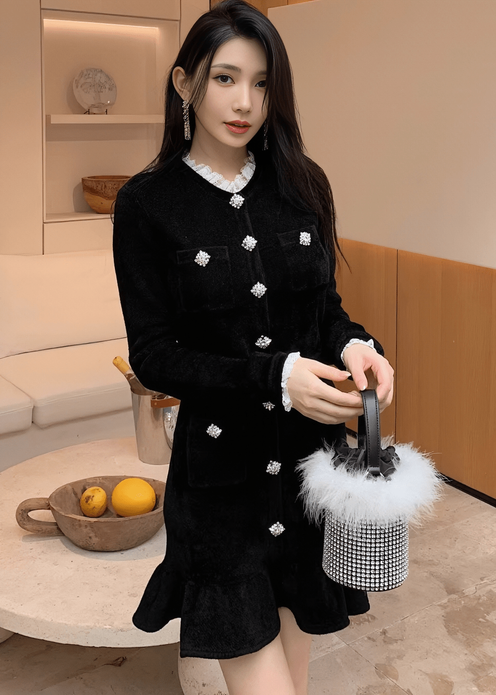 ビジューベルトフリルヘムラインドレス - Vera Lumina