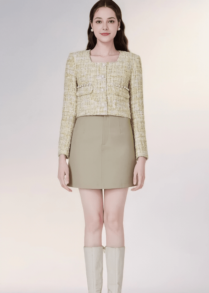 パールボタンツイードノーカラージャケット - Vera Lumina