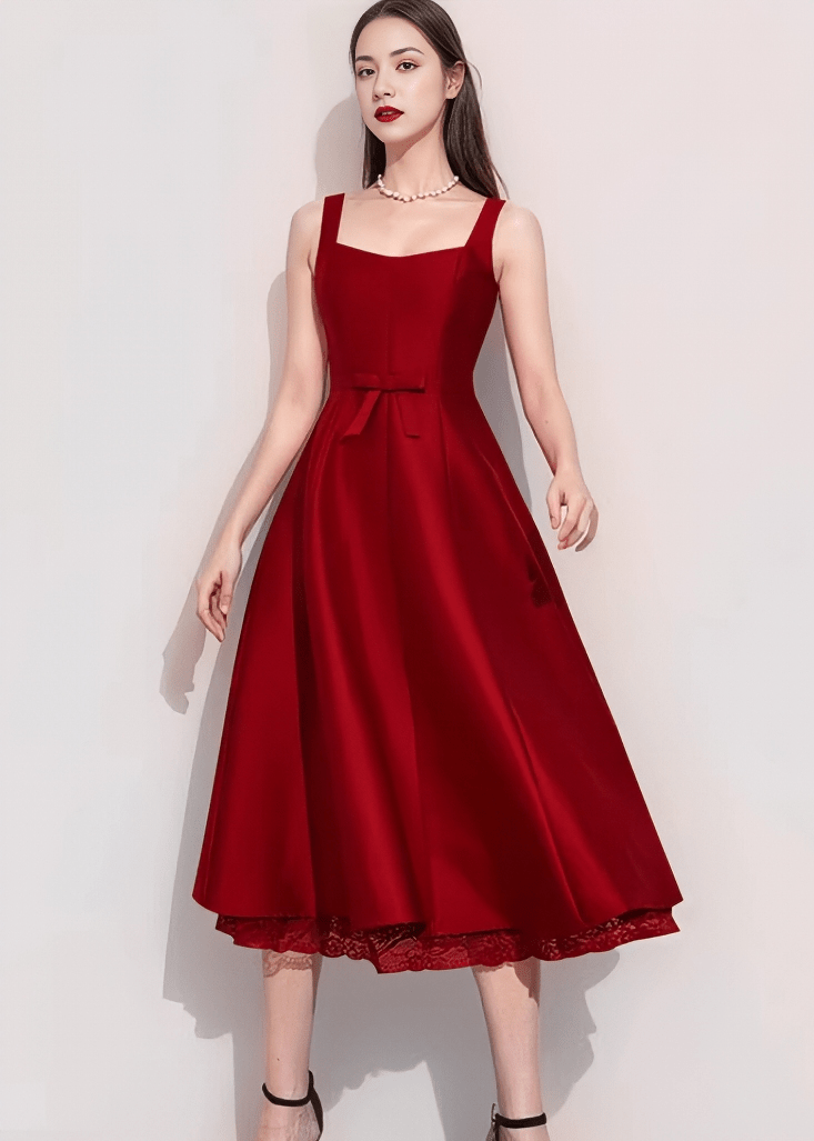 ウエストリボンヘムレースフレアドレス - Vera Lumina