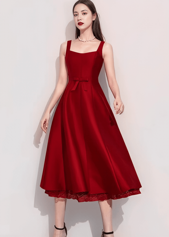 ウエストリボンヘムレースフレアドレス - Vera Lumina