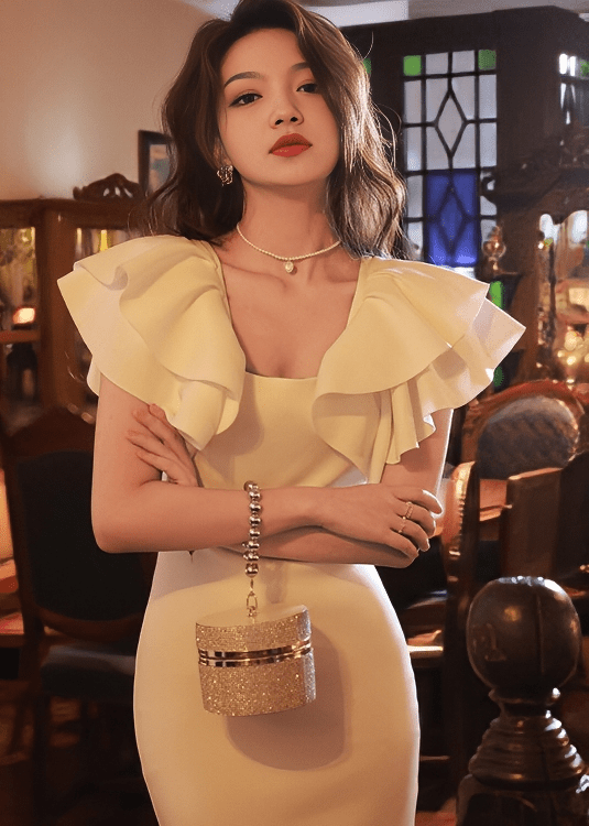 ダブルフリルスリーブタイトドレス - Vera Lumina