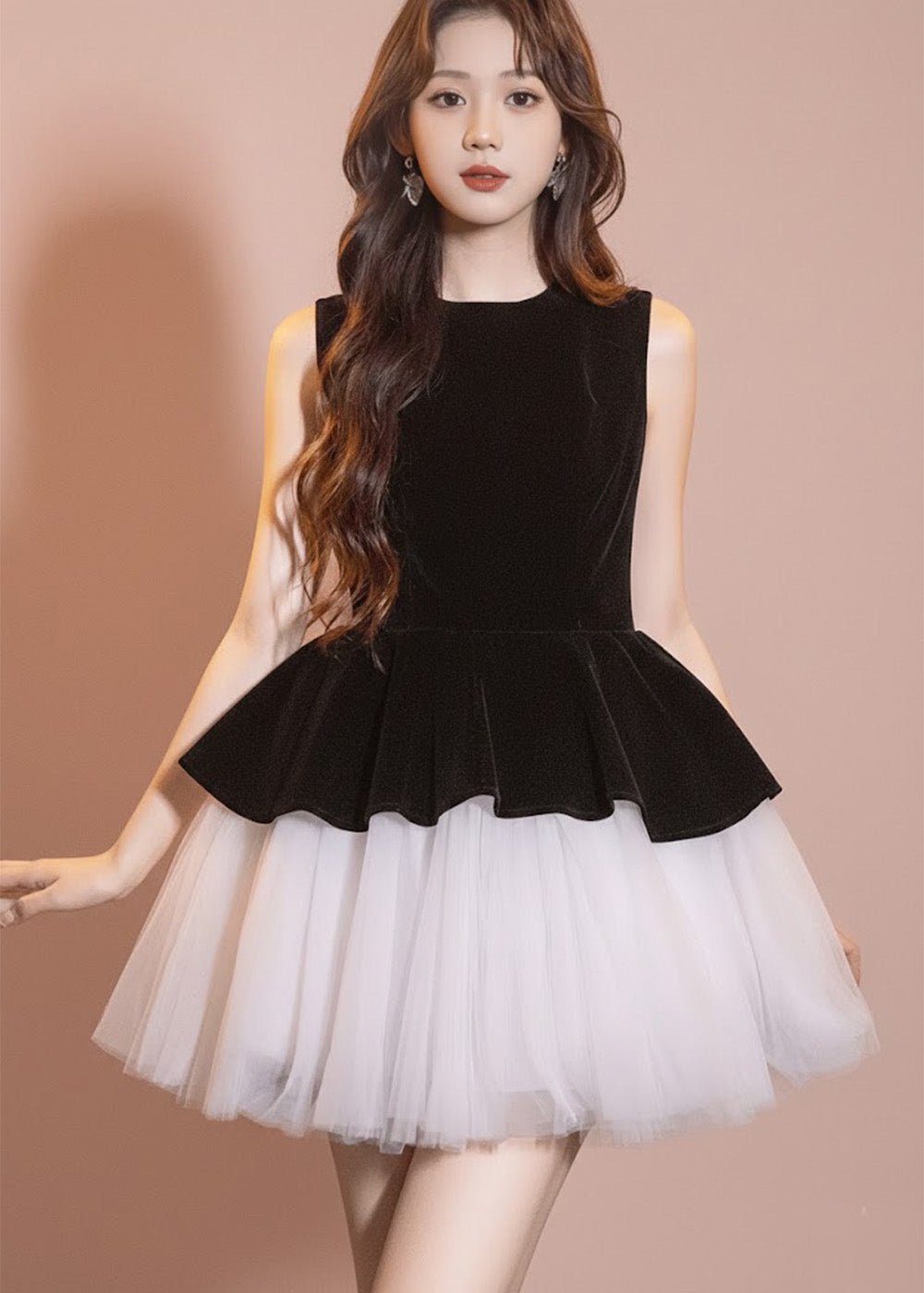 ベルベットペプラムチュールフレアドレス - Vera Lumina