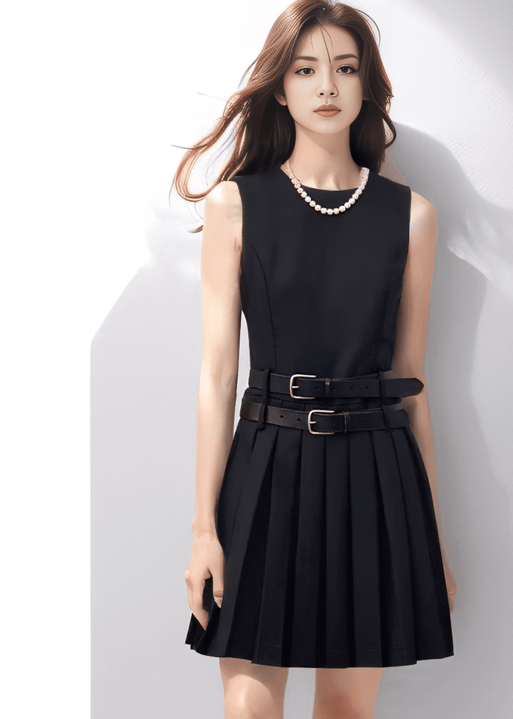 ダブルベルトプリーツフレアワンピース - Vera Lumina