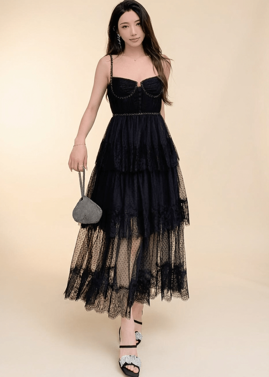 ビジューキャミドットチュールティアードドレス - Vera Lumina