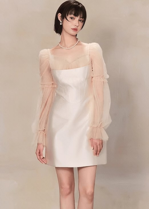 チュールスリーブコルセットミニドレス - Vera Lumina