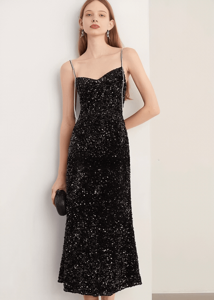 ビジューストラップスパンコールマーメイドドレス - Vera Lumina