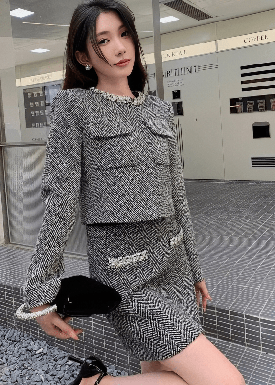 ヘリンボーンジャケット＆ポケットビジュースカート - Vera Lumina