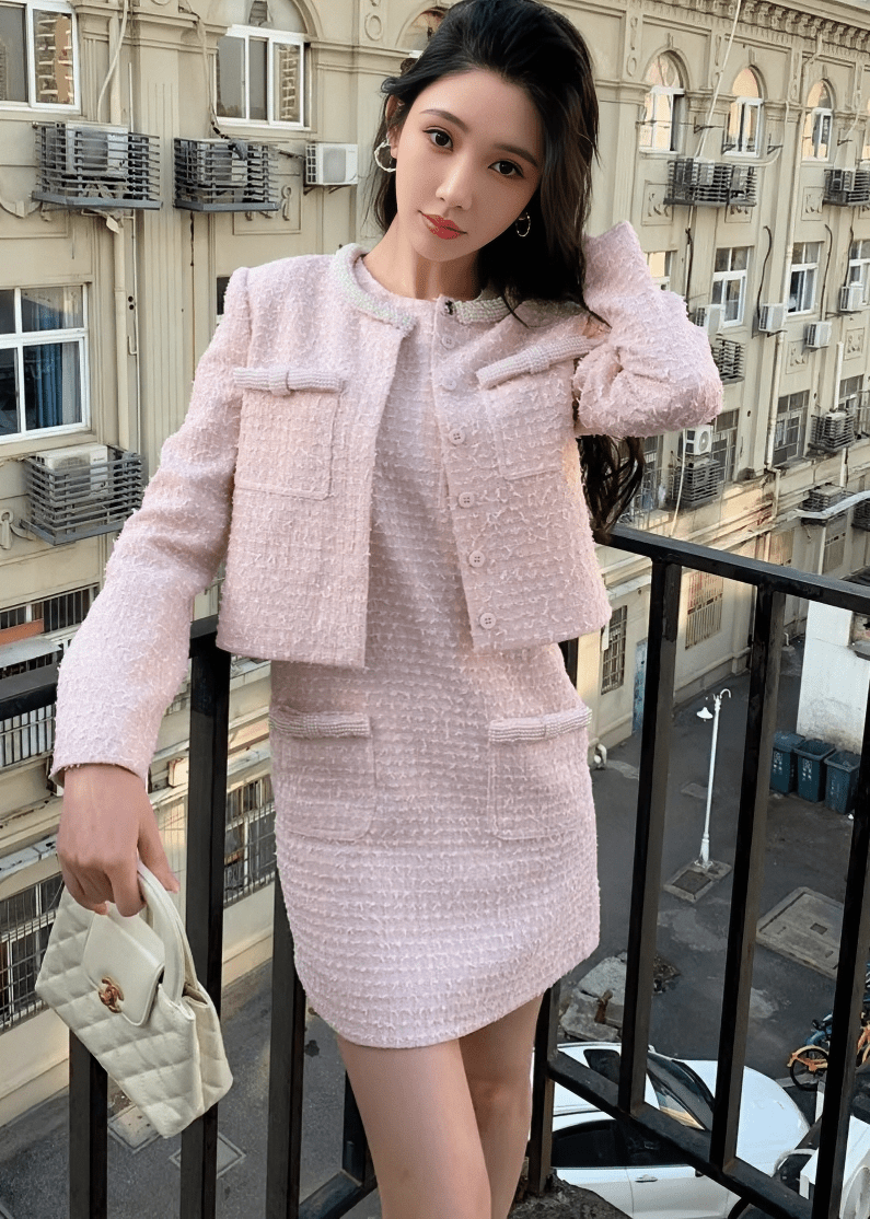 パールトリムジャケット＆ノースリーブワンピース - Vera Lumina