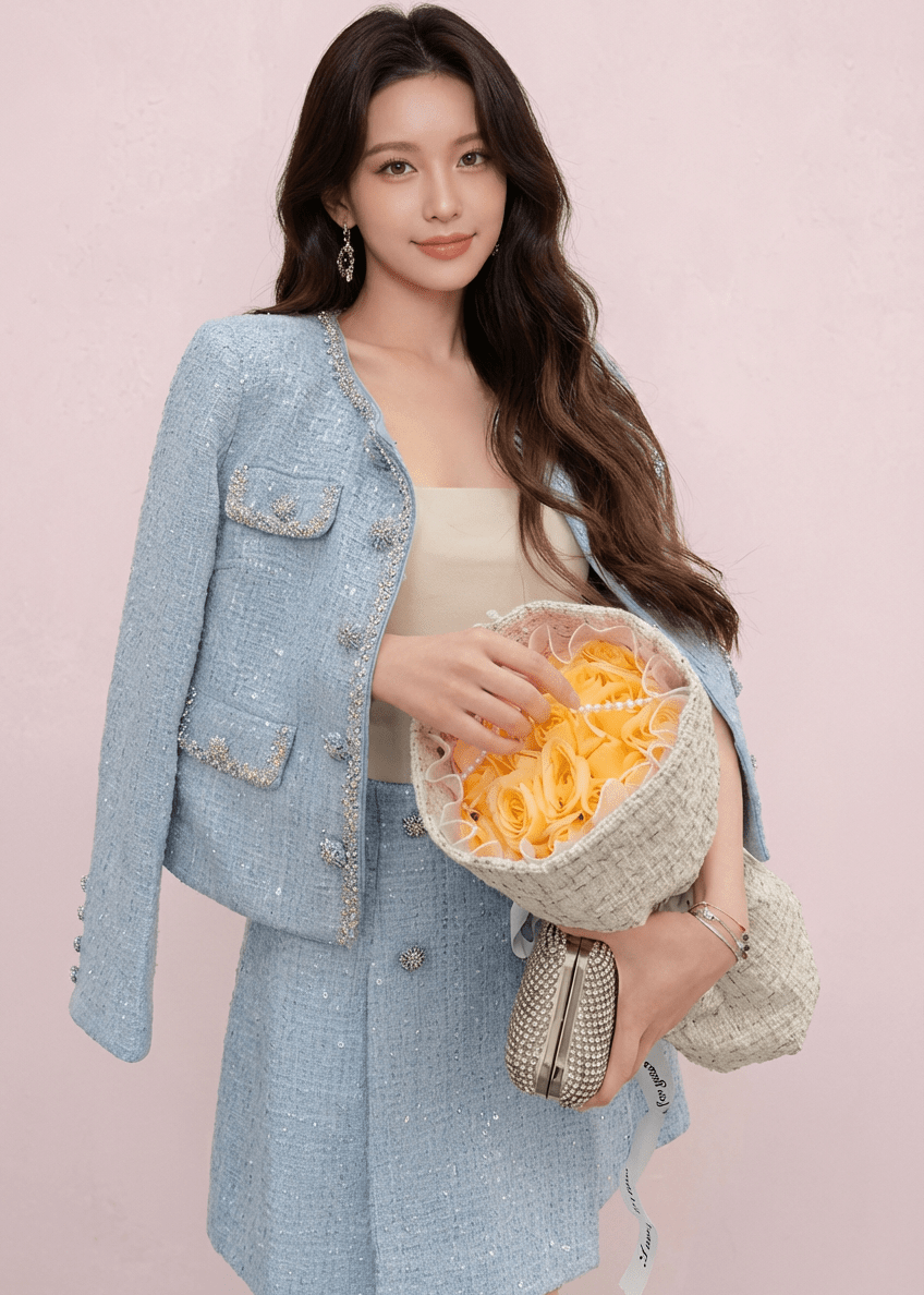 ビジューボタンノーカラージャケット＆ミニスカート - Vera Lumina