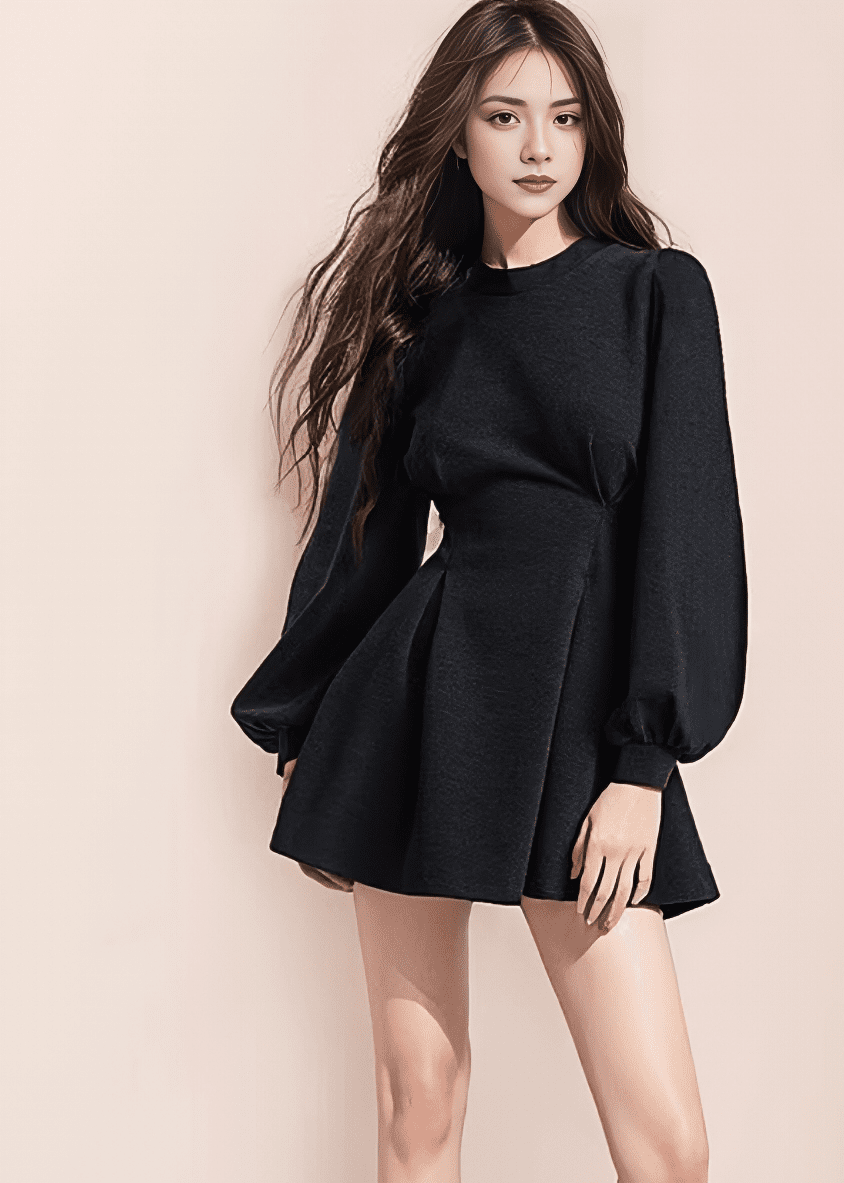 パフスリーブタックフレアミニワンピース - Vera Lumina