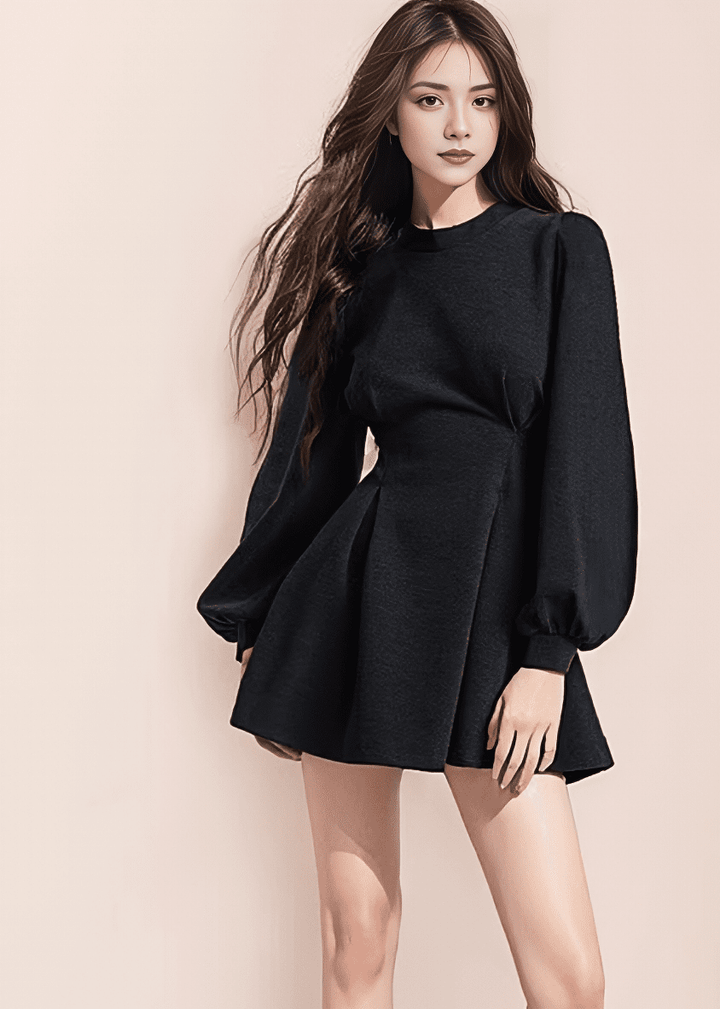 パフスリーブタックフレアミニワンピース - Vera Lumina