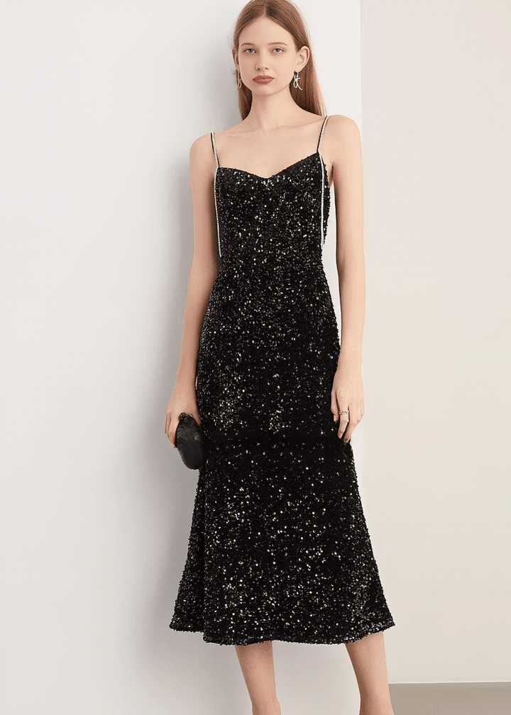 ビジューストラップスパンコールマーメイドドレス - Vera Lumina